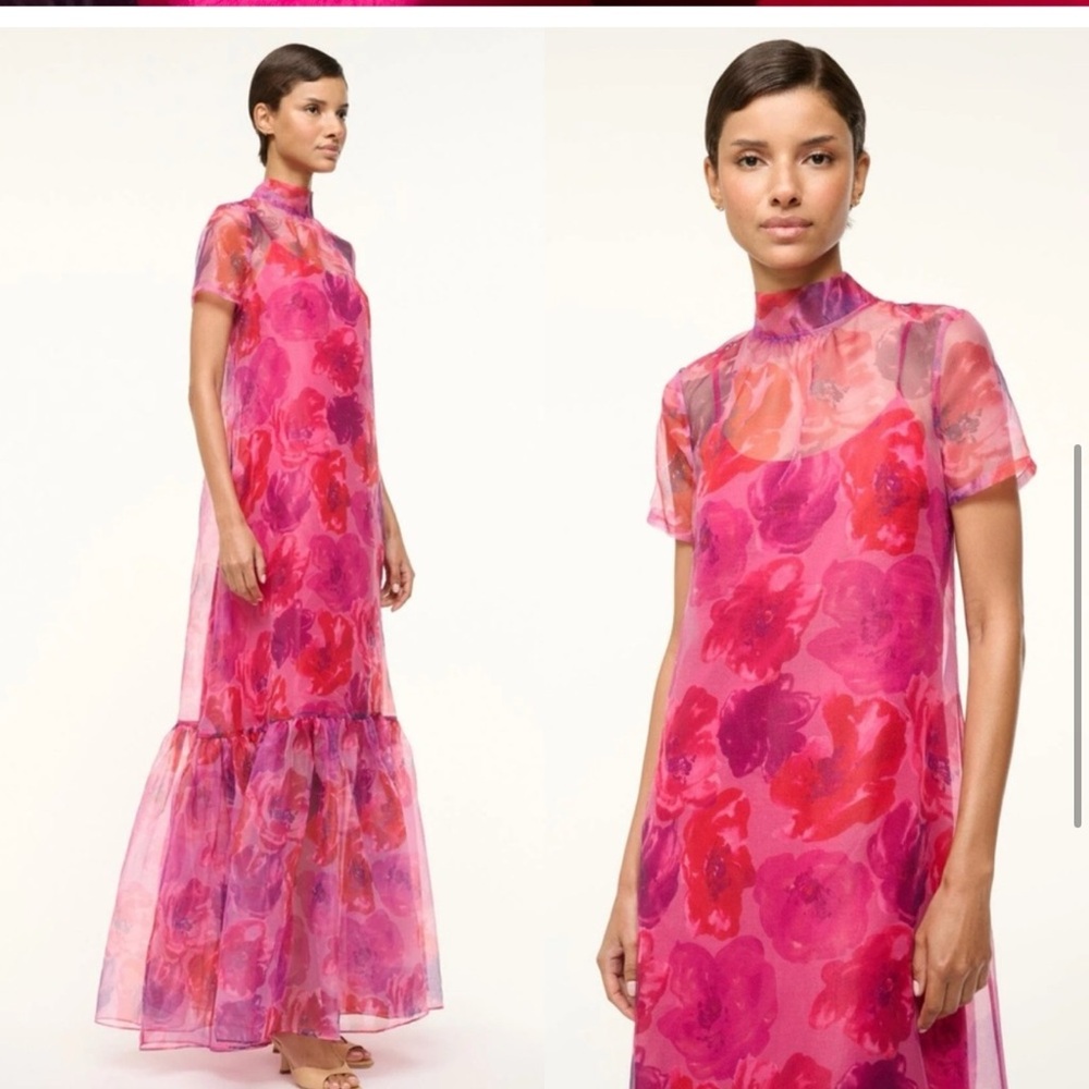 Staud Calluna maxi Dress Magenta Painted Floral Size Medium